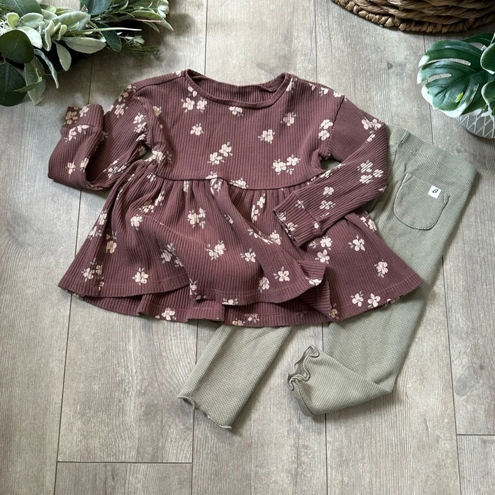 Easy Peasy Organic Cotton Boho Outfit Set Toddler Girl Rustic Floral